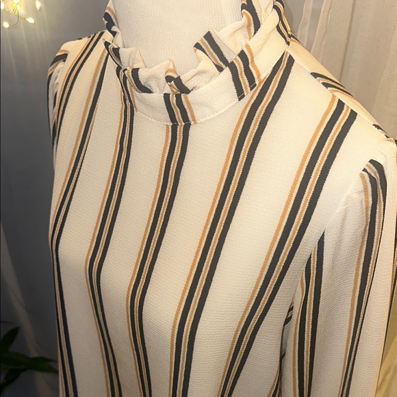 Chic Ruffle Neck Striped Top - Picture 2 of 3